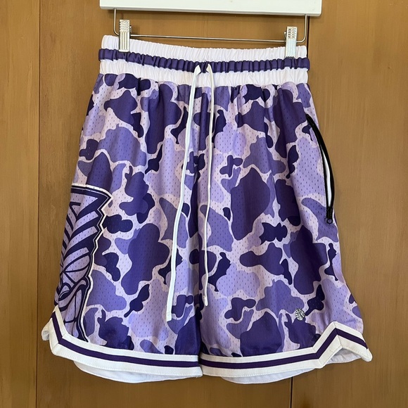 Project X ladies basketball shorts medium. Hawaiian style Camo. Purple. - Picture 1 of 8